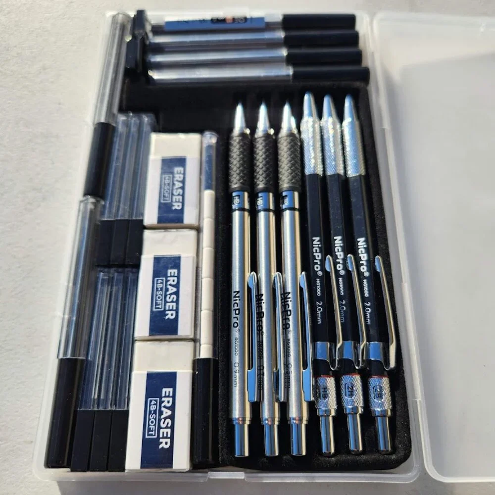 NEW Mechanical Pencil Set Drafting Pencils 0.5 mm & 0.7 mm & 0.9 mm & 3PCS 2mm G